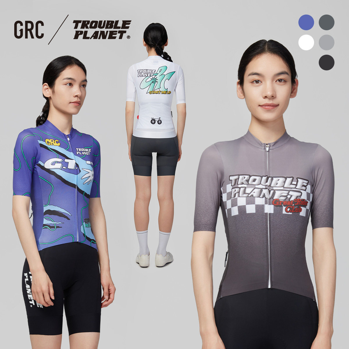 GRC桀骜无尽夏季新款麻烦星球联名印花短袖公路自行车骑行服女士