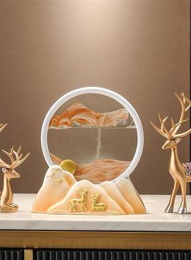 招财鹿流沙画沙漏摆件轻奢高档家居客厅酒柜电视柜办公室桌装饰品