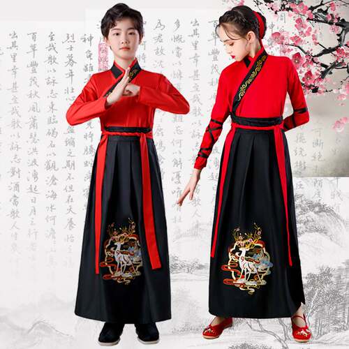 极速六一表演汉服男款儿童武侠服装女童雪龙吟舞蹈服古装国学演出