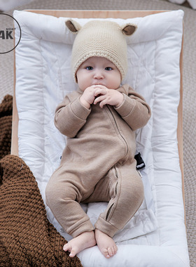 Oak mont长袖连体衣包屁秋冬蚕丝羊毛新生儿宝宝婴儿衣服打底爬服