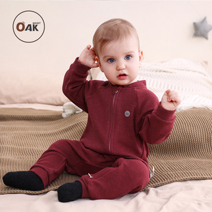 Oak 蚕丝羊毛新生儿连体衣红色衣服婴儿包屁衣宝宝周岁服 mont秋款