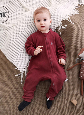 Oak mont秋款蚕丝羊毛新生儿连体衣婴儿宝宝衣服小月龄外出抱抱服