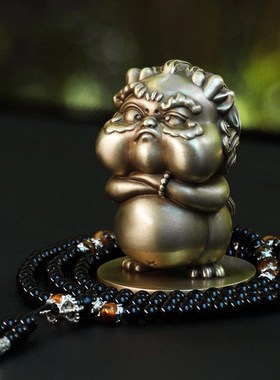 全铜貔貅招财手把件男士盘玩f办公室解压可爱汽车车载装饰小摆件