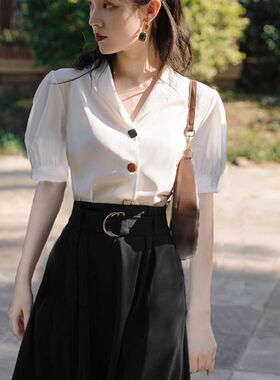 新品教师穿搭面试套装裙正式场合正装夏季通勤气质女装上白下黑两