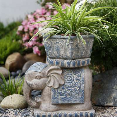 新中式庭院子大象石墩花盆入户花园民宿顶楼阳台装饰布置户外摆件