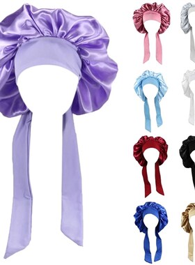 极速Women Satin Solid Sleeping Hat Night Sleep Cap Hair Care