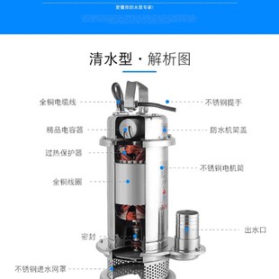 WQD8 1.1S 新品 不锈钢潜水泵无堵塞家用220V污 WQD12