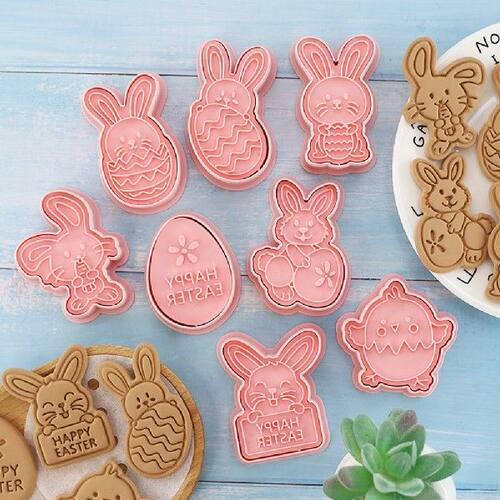 极速8/10 Pcs Easter Cookie Cutters Set Reusable 3D Bunny Egg