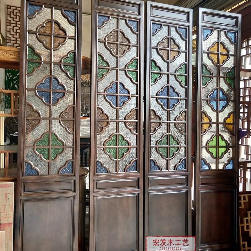 西关满洲窗屏风海棠压花彩色岭南花格非贴纸艺术玻璃广州旧街改造