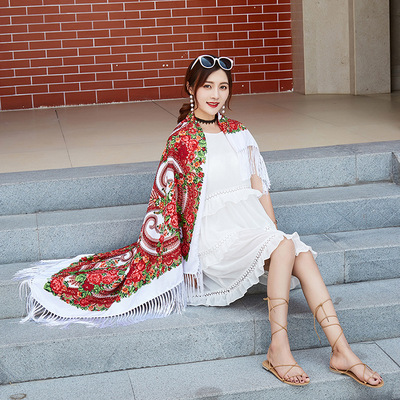 极速New Arrival Russian Folk Shawl Scarf Tassel Love Printin