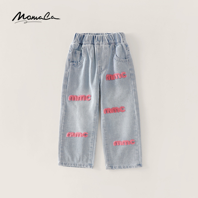 MOMOCO2025款春季女童字母绣花时尚百搭牛仔裤77580350001