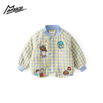MOMOCO冬季新款男童时尚拼色格子印花加厚棉服外套75480101010