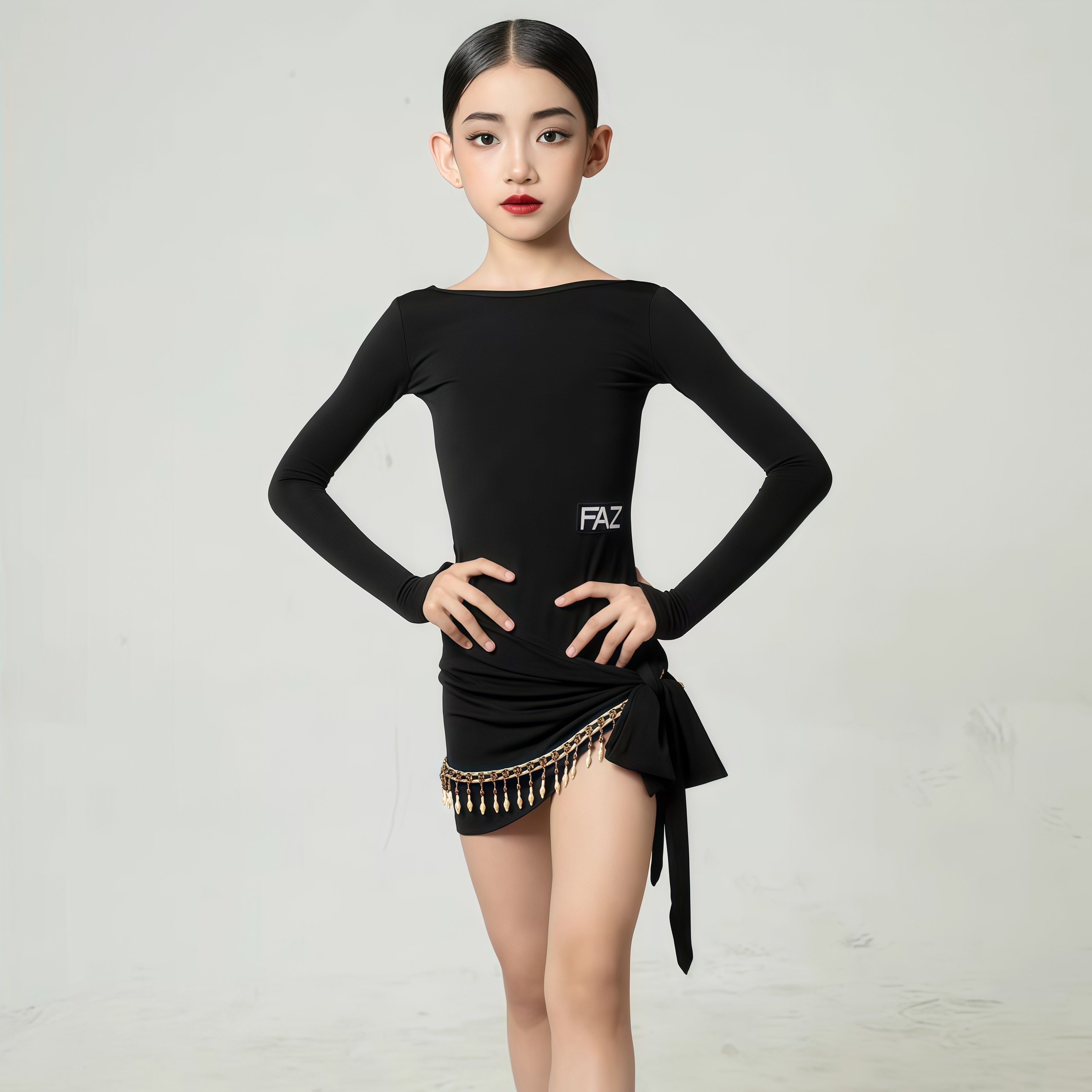 2026冬季新款拉丁舞服女童演出表演服露背长袖上衣串珠包臀裙套装,运动/瑜伽/健身/球迷用品,拉丁舞练习套装,淘宝优惠券,粉丝福利购,淘宝优惠卷