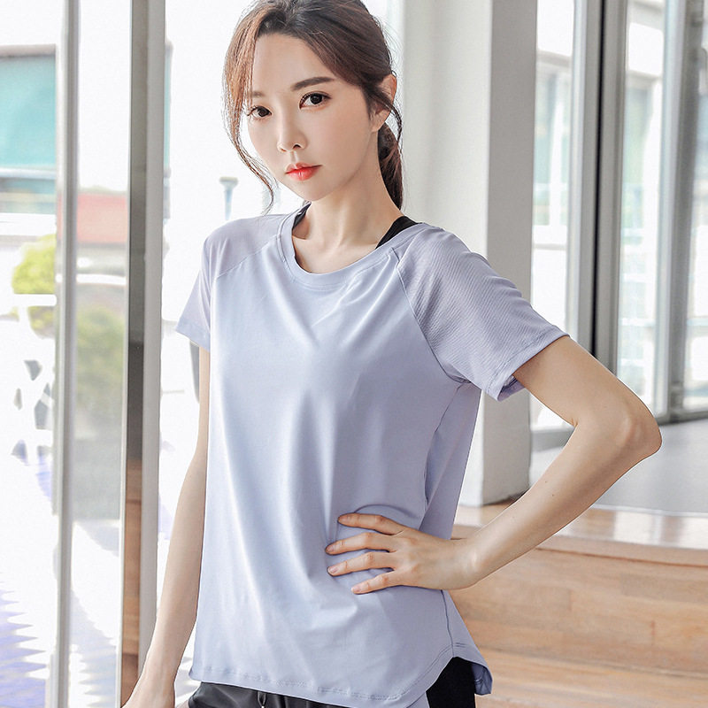 速干宽松透气瑜伽服短袖t恤冰感运动跑步健身防嗮上衣罩衫女舒适