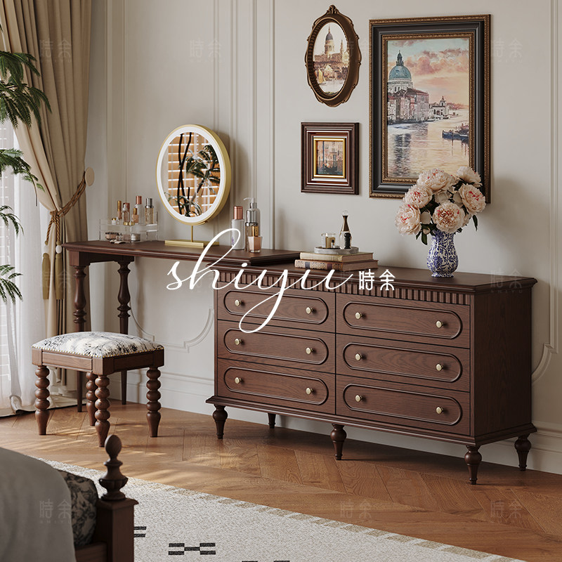时余艾玛梳妆柜中古风全实木床尾柜复古风收纳柜美式伸缩台化妆台,住宅家具,梳妆台/桌,淘宝优惠券,粉丝福利购,淘宝优惠卷