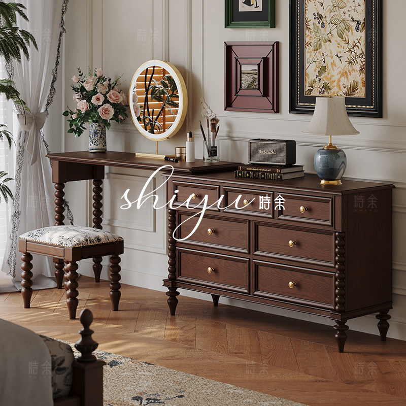 时余安娜梳妆台复古美式实木边柜床尾中古风法式梳妆柜置物柜组合,住宅家具,梳妆台/桌,淘宝优惠券,粉丝福利购,淘宝优惠卷