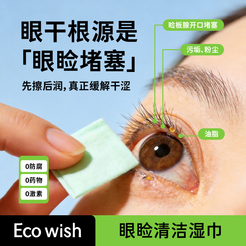 ecowish眼睑湿巾 21片/包缓解眼干眼疲劳用眼过度眼涩0药物叶黄素