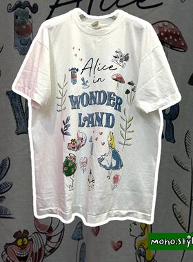 Story Carrie  爱丽丝公主涂鸦慵懒风美式卡通创意休闲短袖T恤