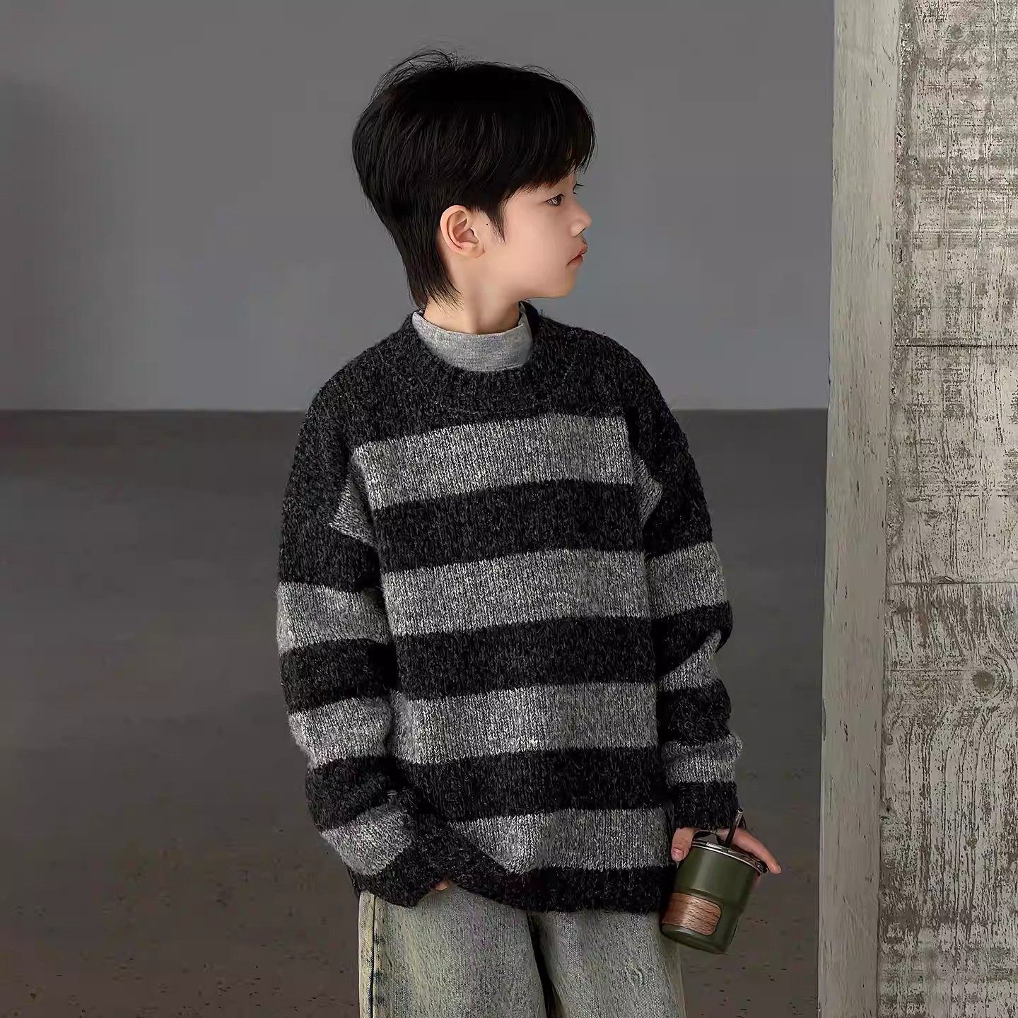 2026新款长袖【宽松圆领条纹毛衣】冬装加厚保暖针织打底衫男童潮,童装/婴儿装/亲子装,毛衣/针织衫,淘宝优惠券,粉丝福利购,淘宝优惠卷