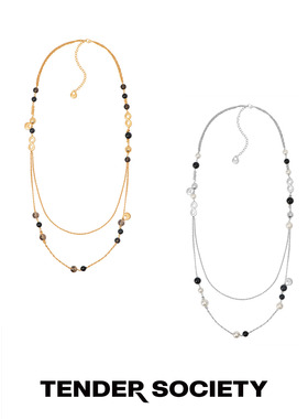 八字纹马鞍扣黑玛瑙茶晶长项链