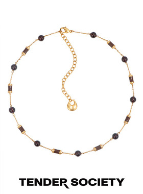 马鞍扣八字纹珐琅石榴石串珠项链