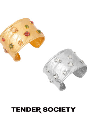 节庆系列刻纹镶彩色琉璃宽手镯