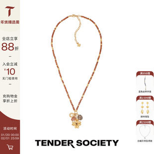 Tender Society Luck护身符系列四叶草多吊坠橙石榴石串珠项链