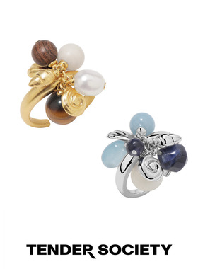 天然石贝壳串珠流苏戒指