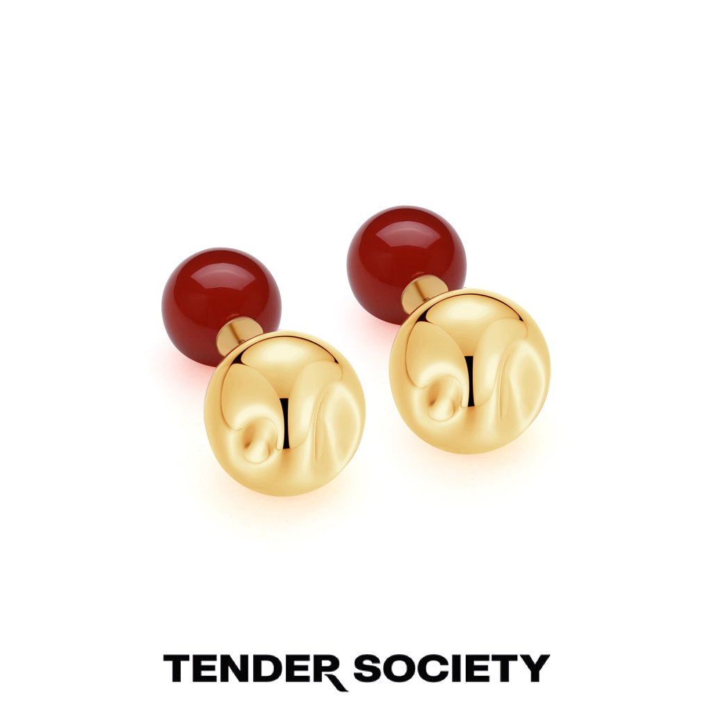 Tender SocietyTensi系列红玛瑙凹陷金球耳钉原创设计精致时尚