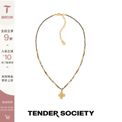 金色四叶草吊坠串珠项链