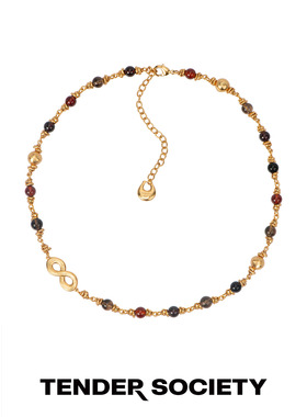 八字纹石榴石茶晶玛瑙串珠短项链