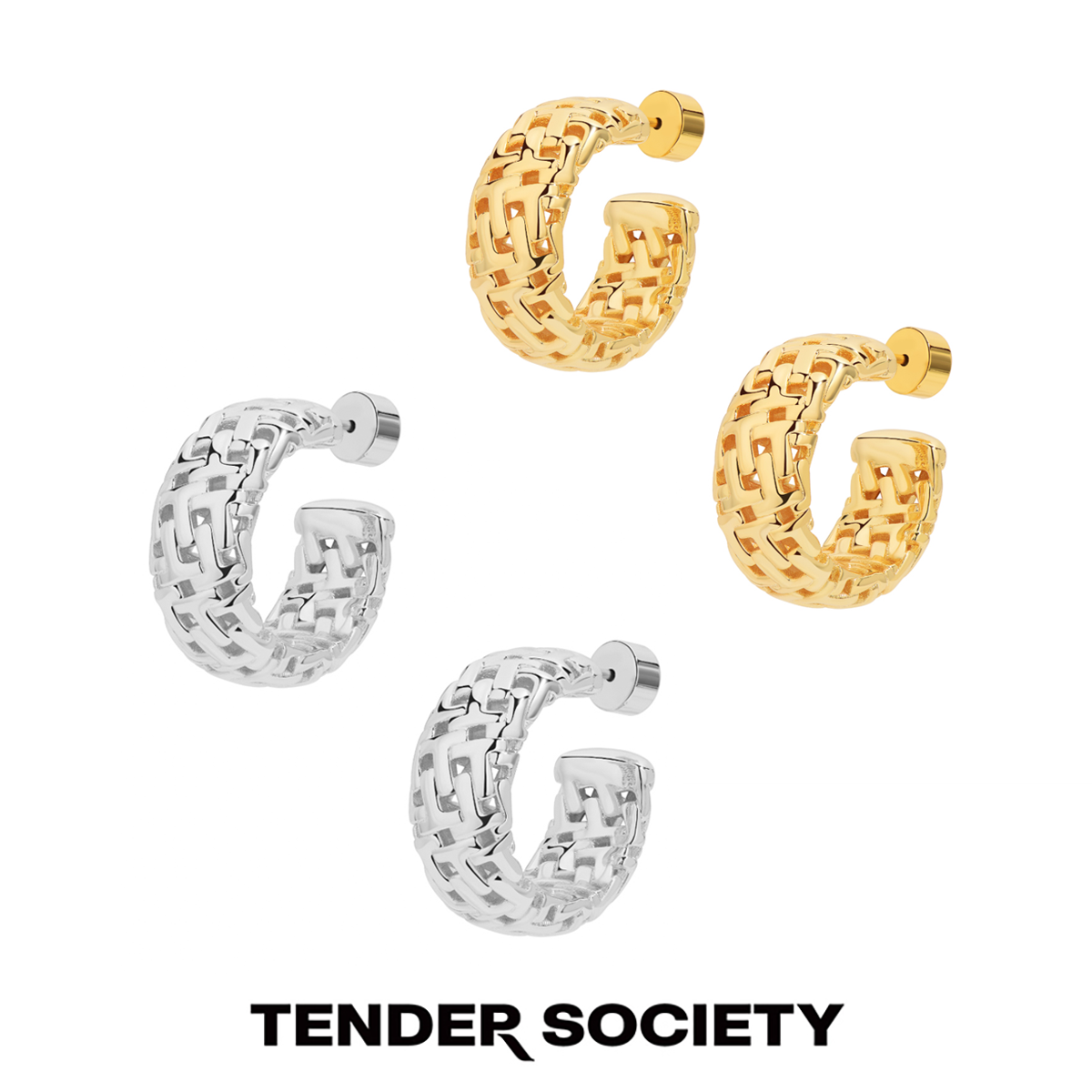 Tender SocietyT for Tender系列金银色老花镂空耳圈