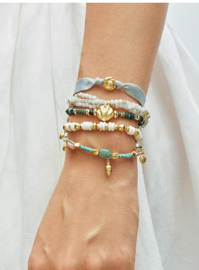 绿色系玛瑙贝壳吊坠串珠手链