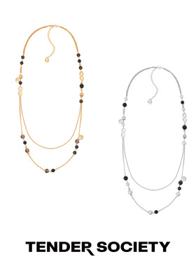 八字纹马鞍扣黑玛瑙茶晶长项链