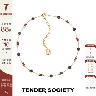 Tender Society Luck系列八字纹珐琅石榴石串珠项链法式小众时髦
