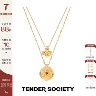 Tender SocietyLuck护身符系列四叶草金币双层项链新款新年礼物