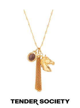 Tender Society Luck护身符系列小马镶石流苏长项链时髦节日礼物