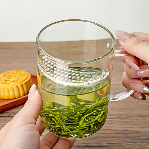 月牙杯带盖玻璃泡茶杯家用喝茶杯