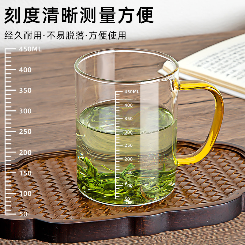 高硼硅玻璃杯耐高温家用茶杯刻度量杯水杯带把手咖啡牛奶果汁杯子图片