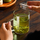 月牙茶杯玻璃杯耐高温喝水杯子泡茶茶水分离绿茶杯家用带把手杯盖