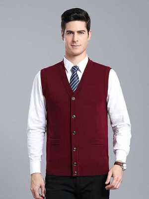 纯色加厚中年羊绒男士V领毛衣