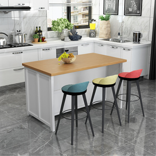 实木厨房中岛台开放式 吧台备餐桌长方形餐桌现代简V约轻奢实木餐