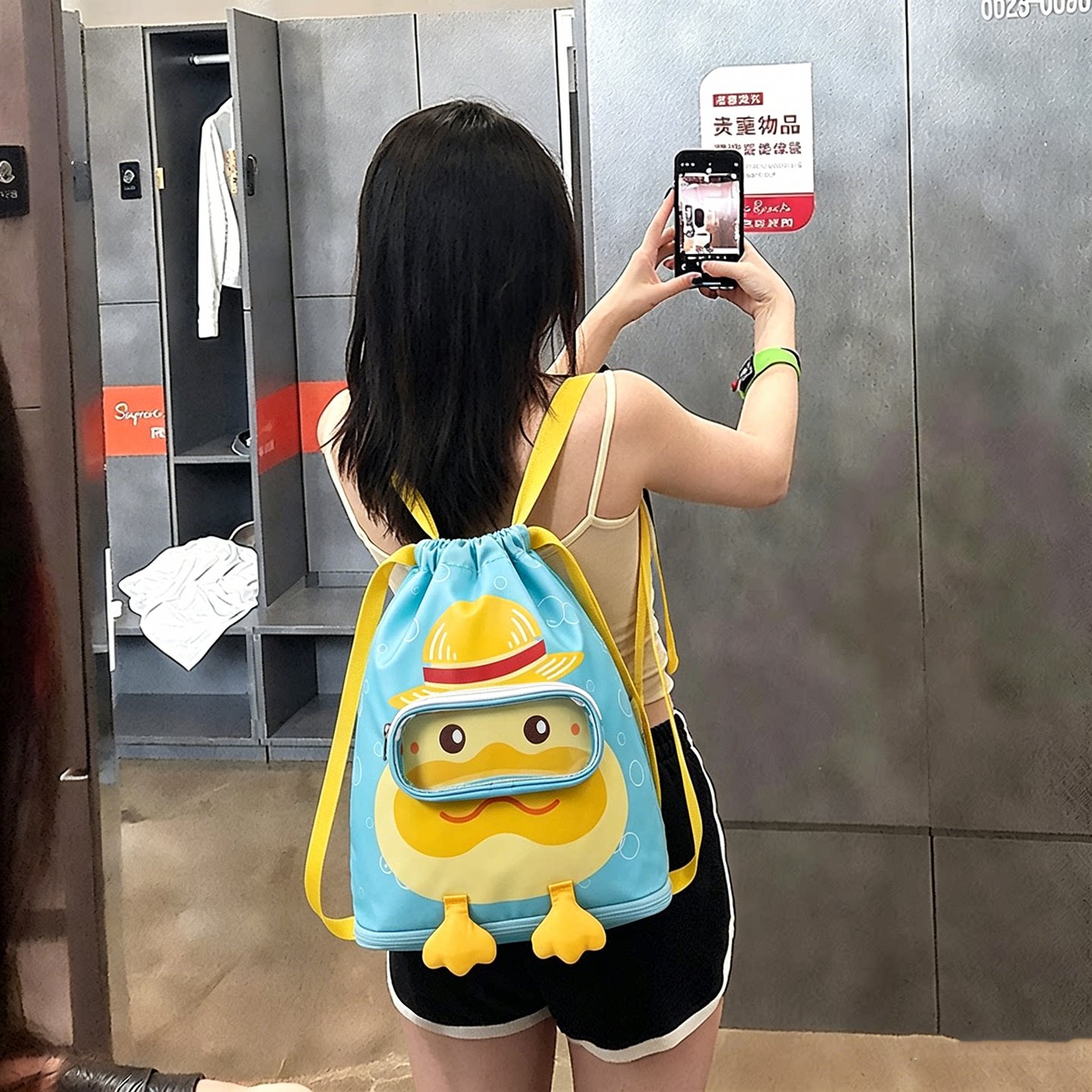 小黄鸭游泳专用装备防水干湿分离鲨鱼收纳包双肩儿童大容量泳包