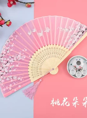 滦达旦戏曲古典舞表演t中国风桃花走纸扇子花古风儿童黑色京剧折