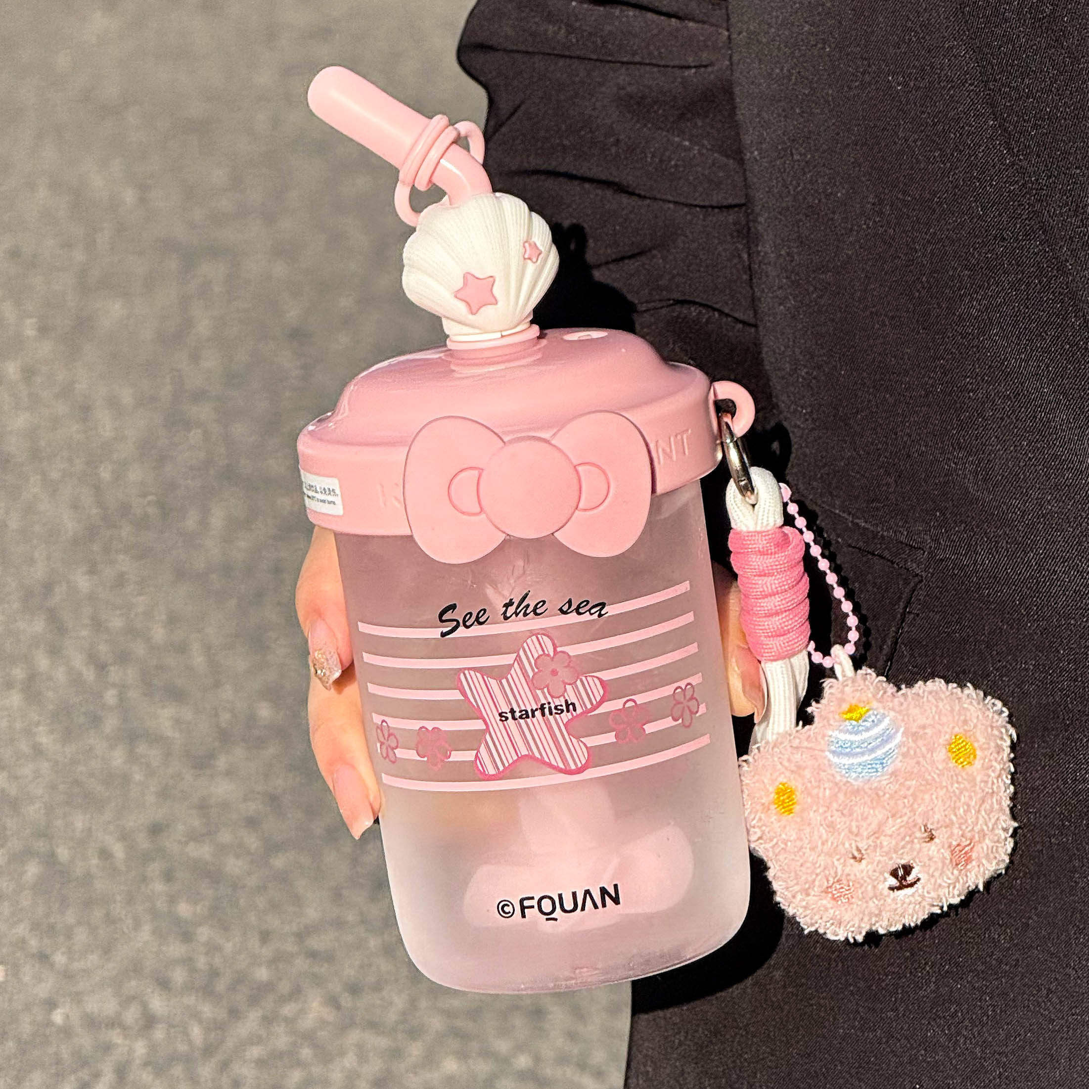 女生少女心水杯带吸管杯学生专用塑料杯子可搅拌杯可携式咖啡随行