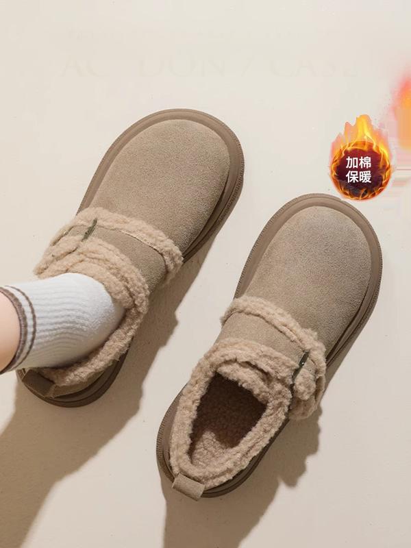 真皮加绒勃肯鞋女春秋2025新款覆古全包厚底博肯鞋加绒保暖雪地靴