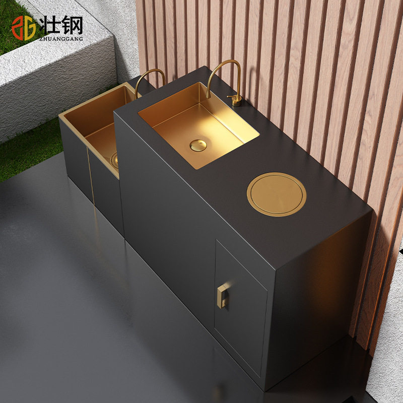 户外庭院不锈钢落地式洗手台盆公共后院花园水池槽一体盆【加工】