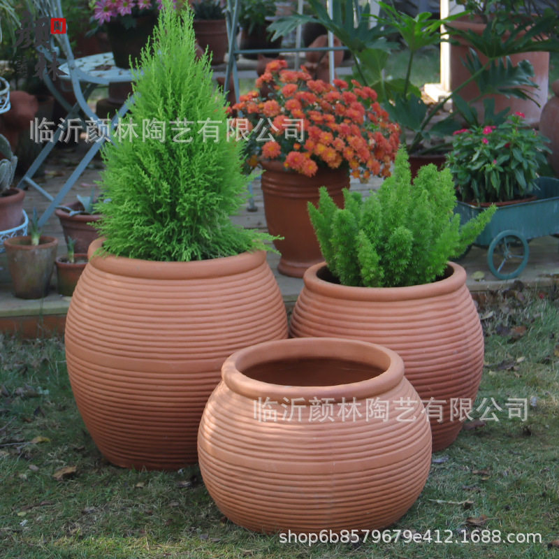 红陶花盆土陶绿植盆粗陶庭院景观落地园林阳台花园装饰透气红陶盆