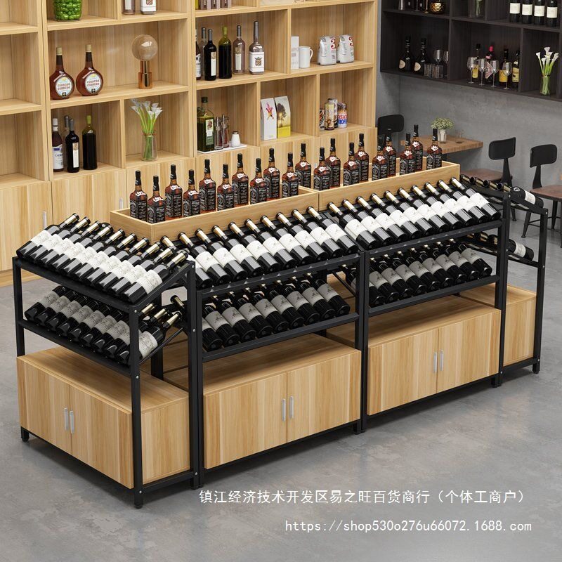 红酒展示柜落地酒架商场组合中岛台酒架酒柜铁艺红酒架展示架没有