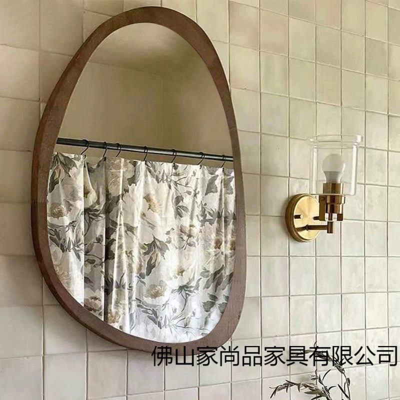 美式复古实木卫生间浴室镜壁挂洗手台梳化妆镜子不规则异形装饰镜